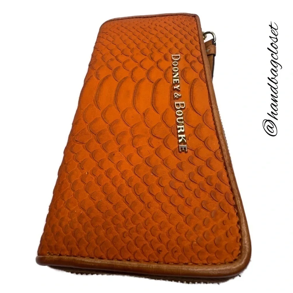 Dooney And Bourke DB Apricot Peach Orange Python Wallet Claremont Caldwell